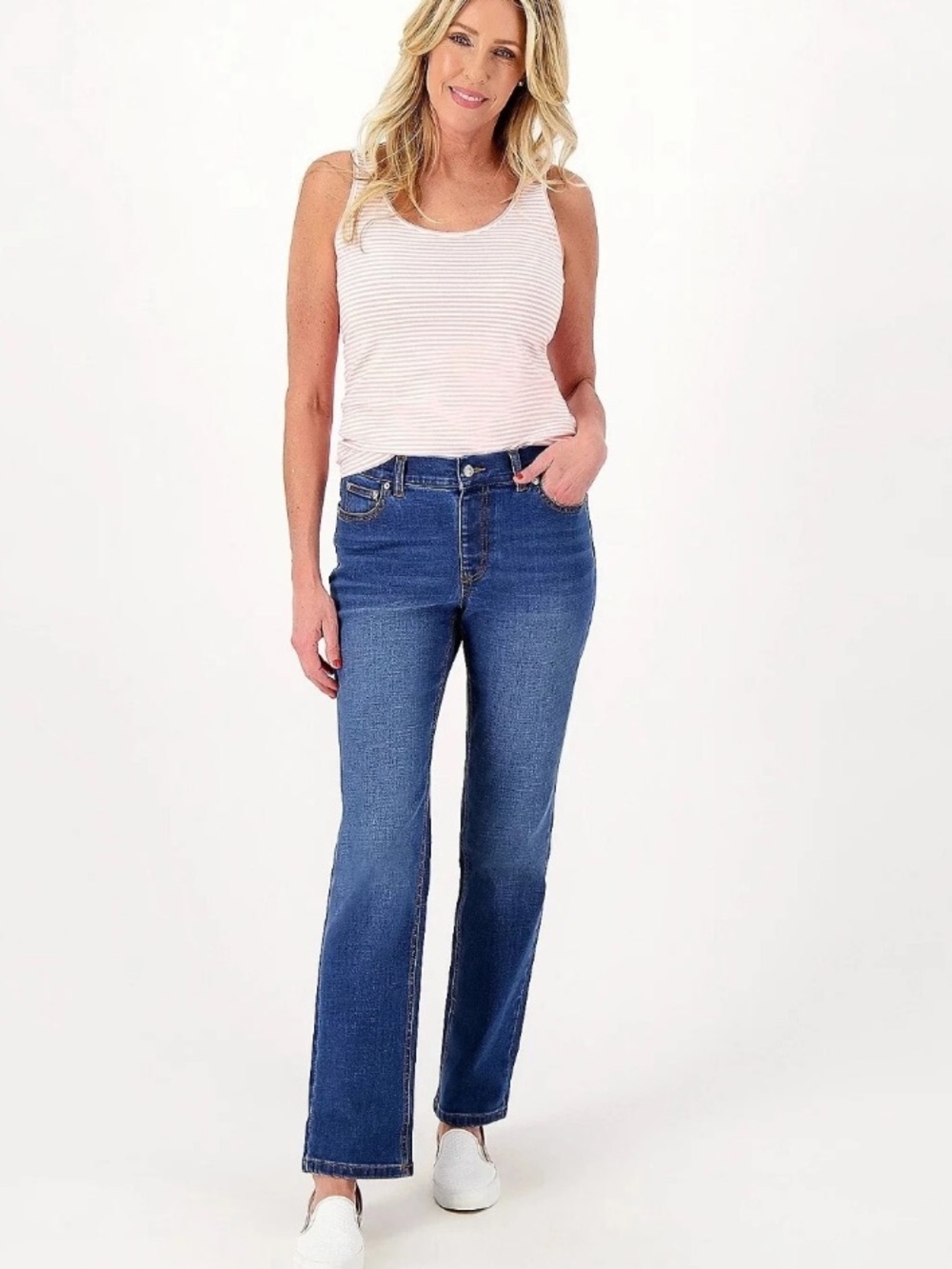 Denim & Co. Reg Indigo So Soft Denim Straight- Leg Jeans SIZE 12 PETITE NWT